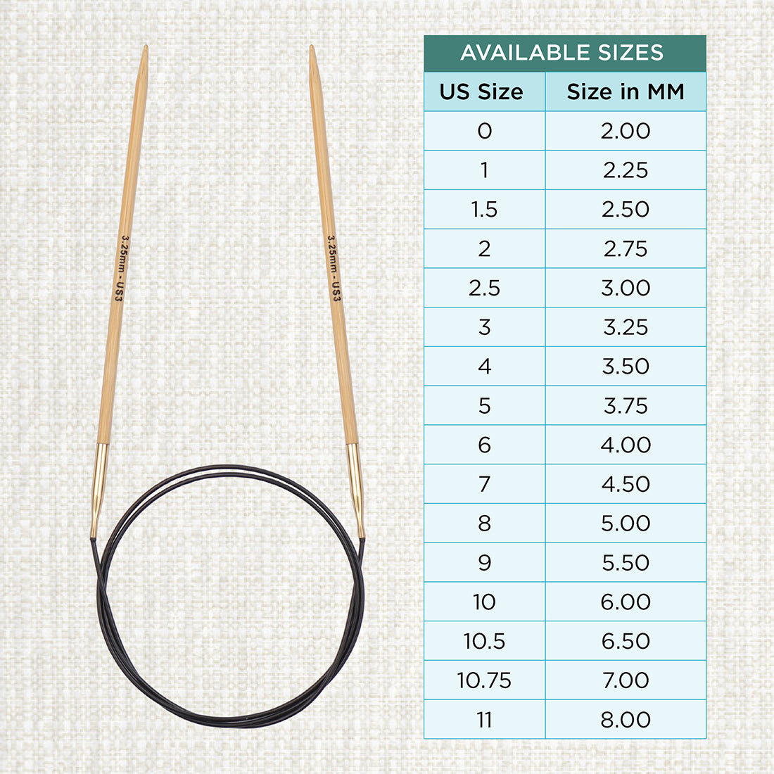 KnitPro bamboo fixed circular knitting needle with black nylon cable, 40cm, 3.25mm