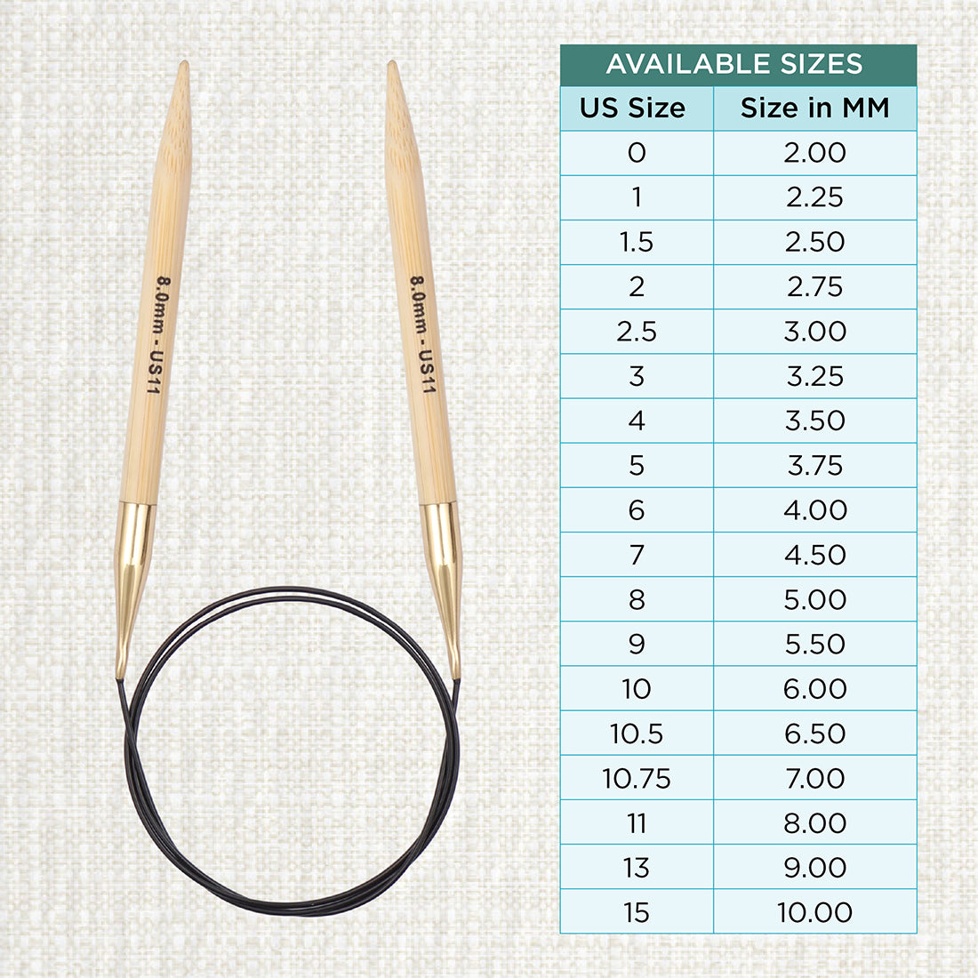 KnitPro bamboo fixed circular knitting needle 8.0mm with 100cm black cable