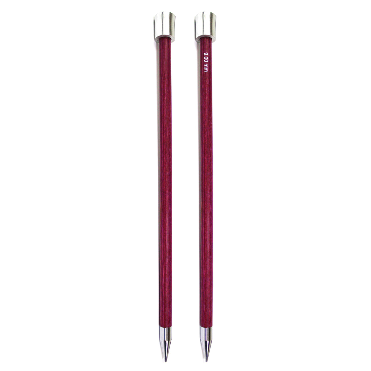 Pair of KnitPro Royale 9mm striped wooden knitting needles with brass tips
