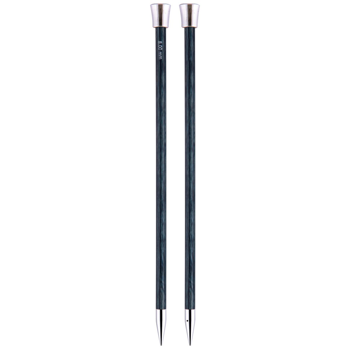 Pair of KnitPro Royale 8mm striped wooden knitting needles with brass tips