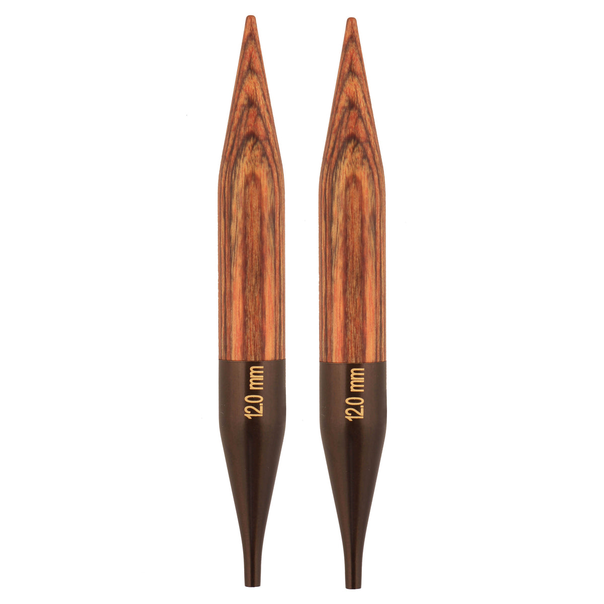 Pair of tinted wooden KnitPro Ginger interchangeable needle tips, 10mm