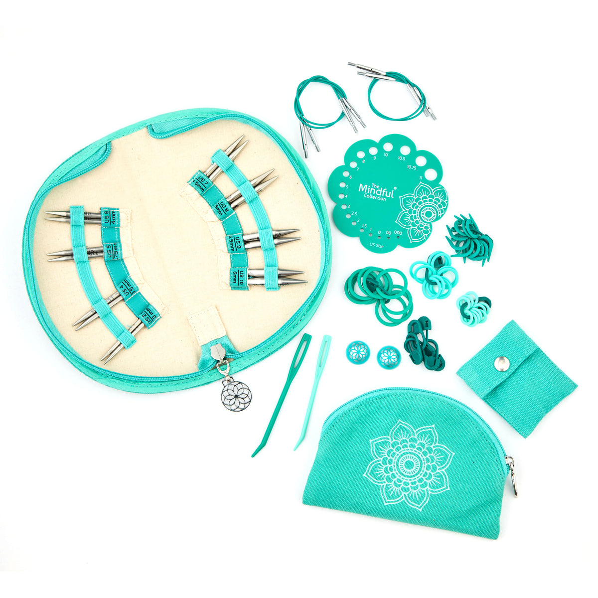 KnitPro Mindful Generosity 5cm interchangeable lace needle set in a fabric case