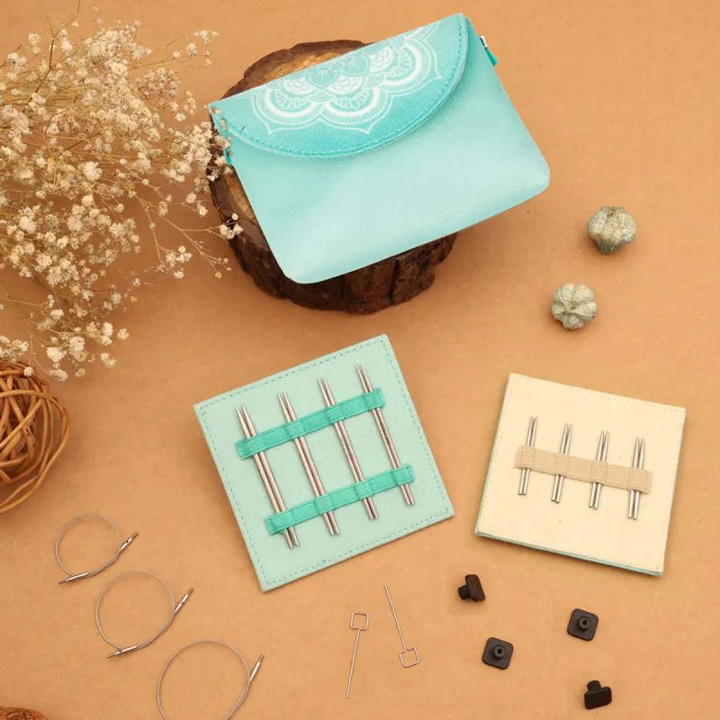 KnitPro Mindful Petite Midi interchangeable knitting needle set in its case