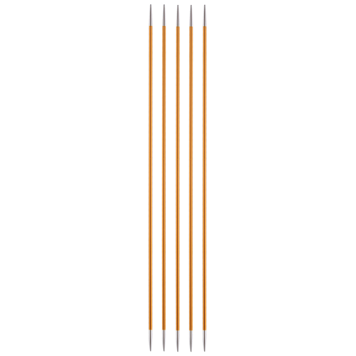 Set of five coloured aluminium KnitPro Zing double-pointed knitting needles