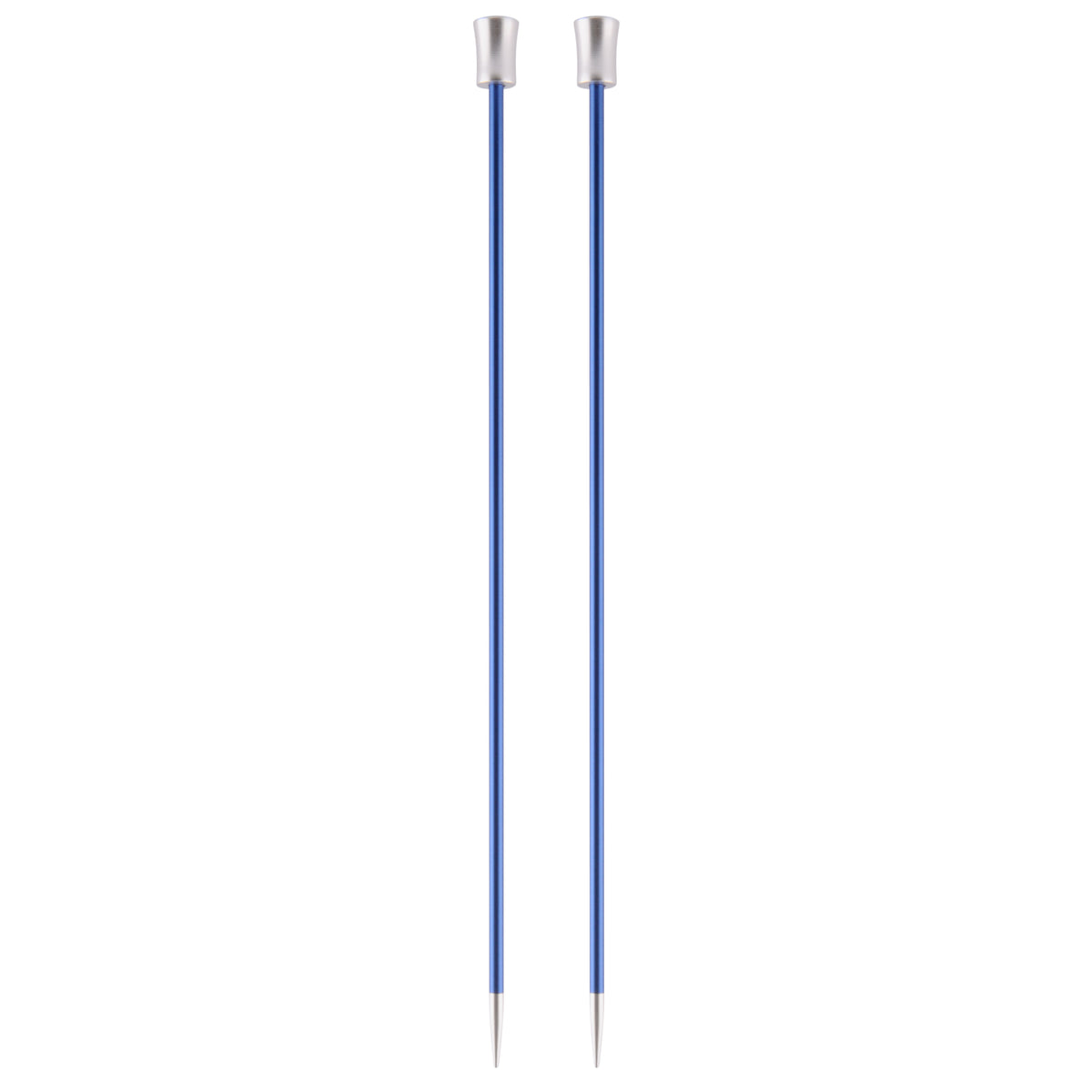 Pair of KnitPro Zing 4.5mm single-ended aluminium knitting needles with silver tips