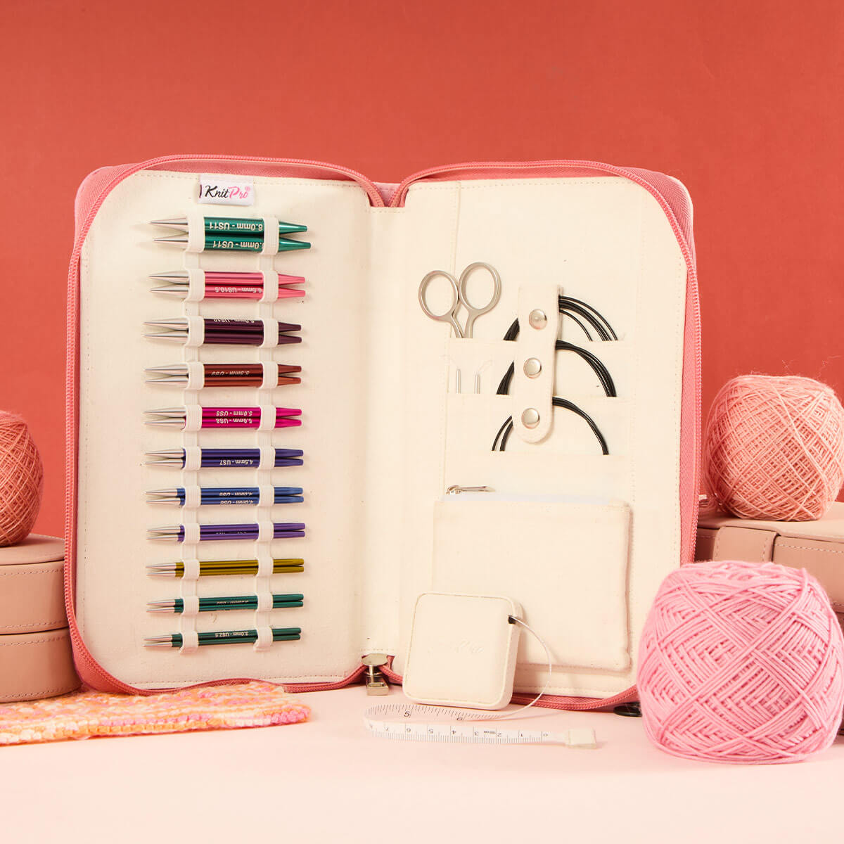 KnitPro Zing short tip Regal interchangeable set in a pink zipped case