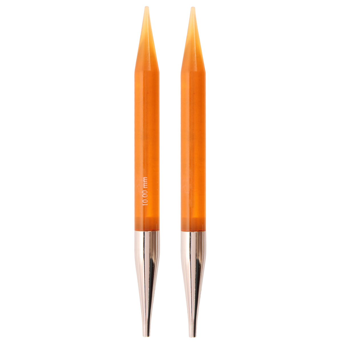 Pair of colourful KnitPro Trendz acrylic interchangeable circular needle tips, 10mm