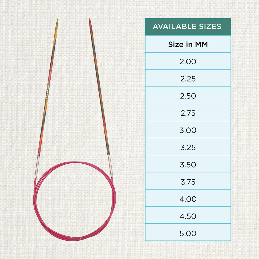 KnitPro Symfonie multi-coloured wooden fixed circular knitting needle, 25cm, 2mm