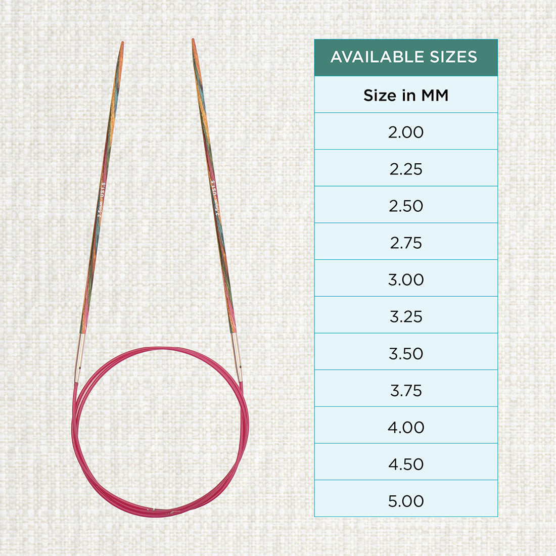 KnitPro Symfonie multi-coloured wooden fixed circular knitting needle, 25cm, 2.5mm