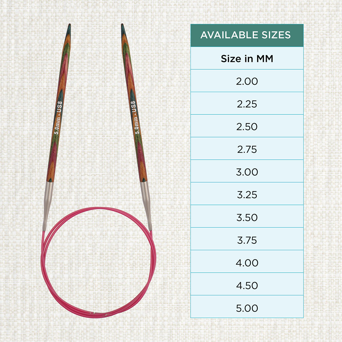 KnitPro Symfonie multi-coloured wooden fixed circular knitting needle, 25cm, 5mm