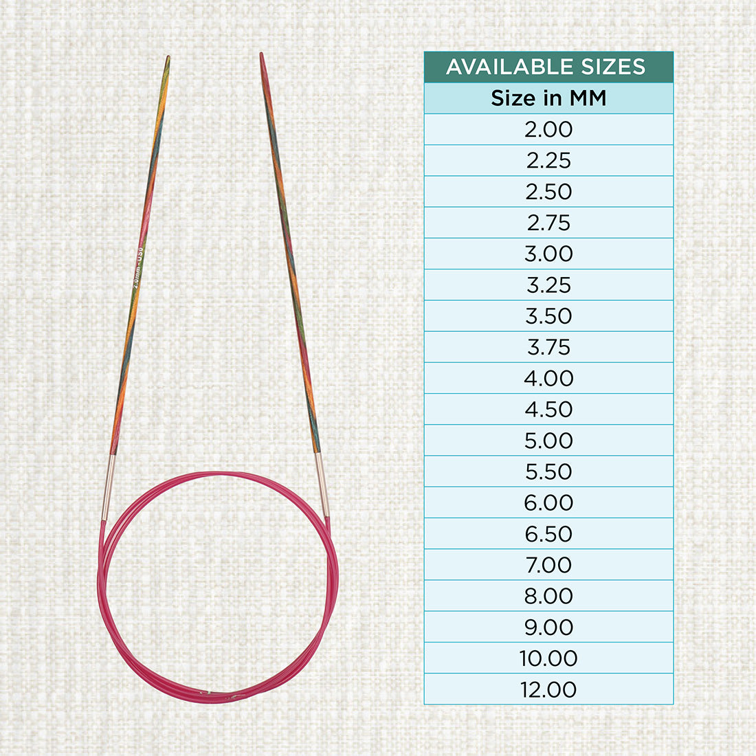 KnitPro Symfonie multi-coloured wooden fixed circular knitting needle, 40cm, 2mm
