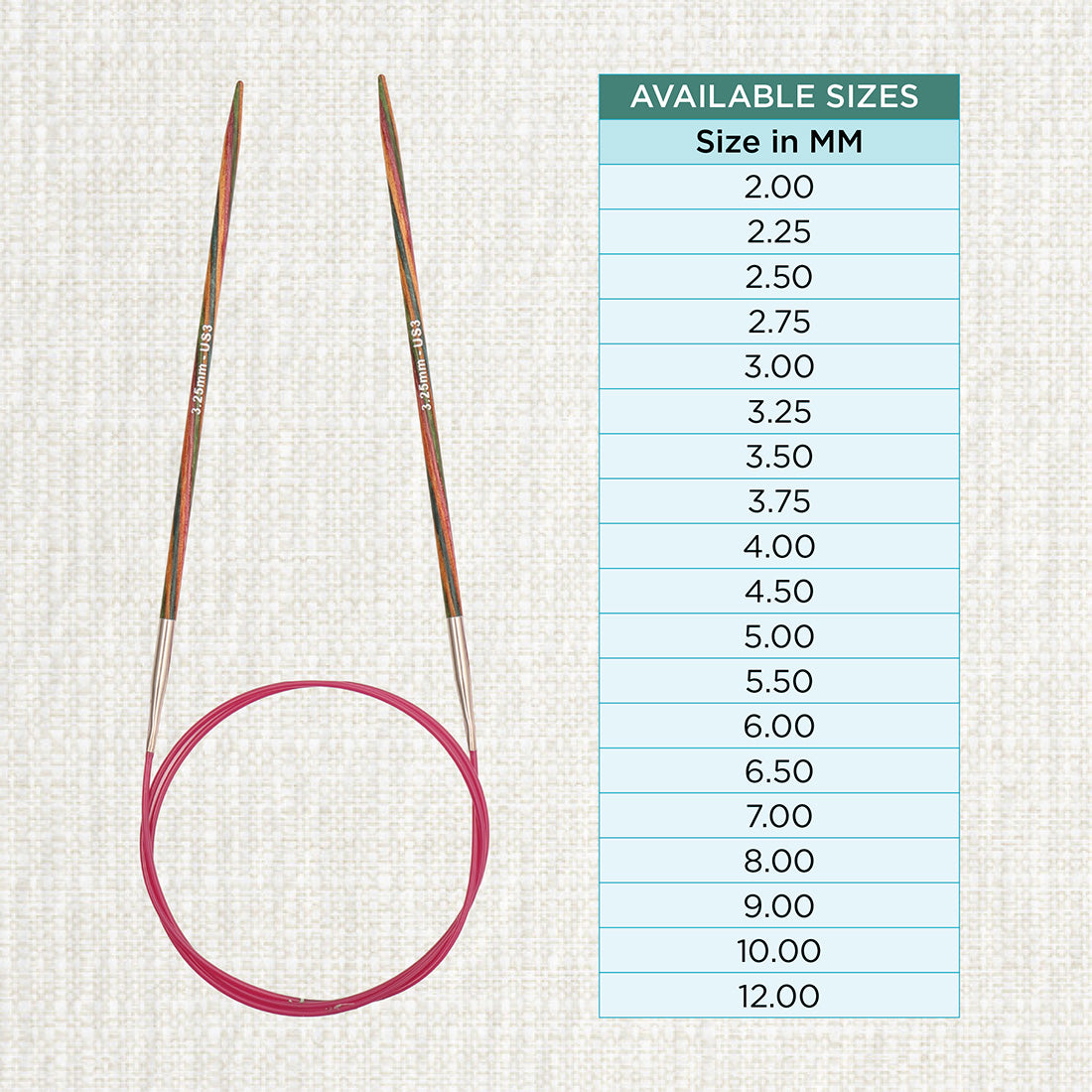 KnitPro Symfonie multi-coloured wooden fixed circular knitting needle, 40cm, 3.25mm
