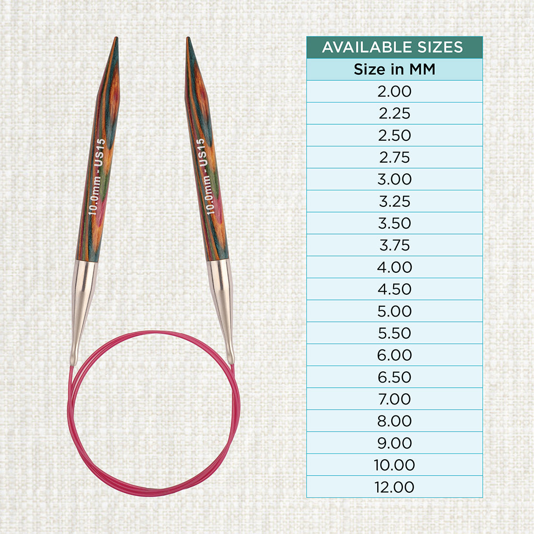 KnitPro Symfonie 10mm fixed circular knitting needle with birch wood tips and cable