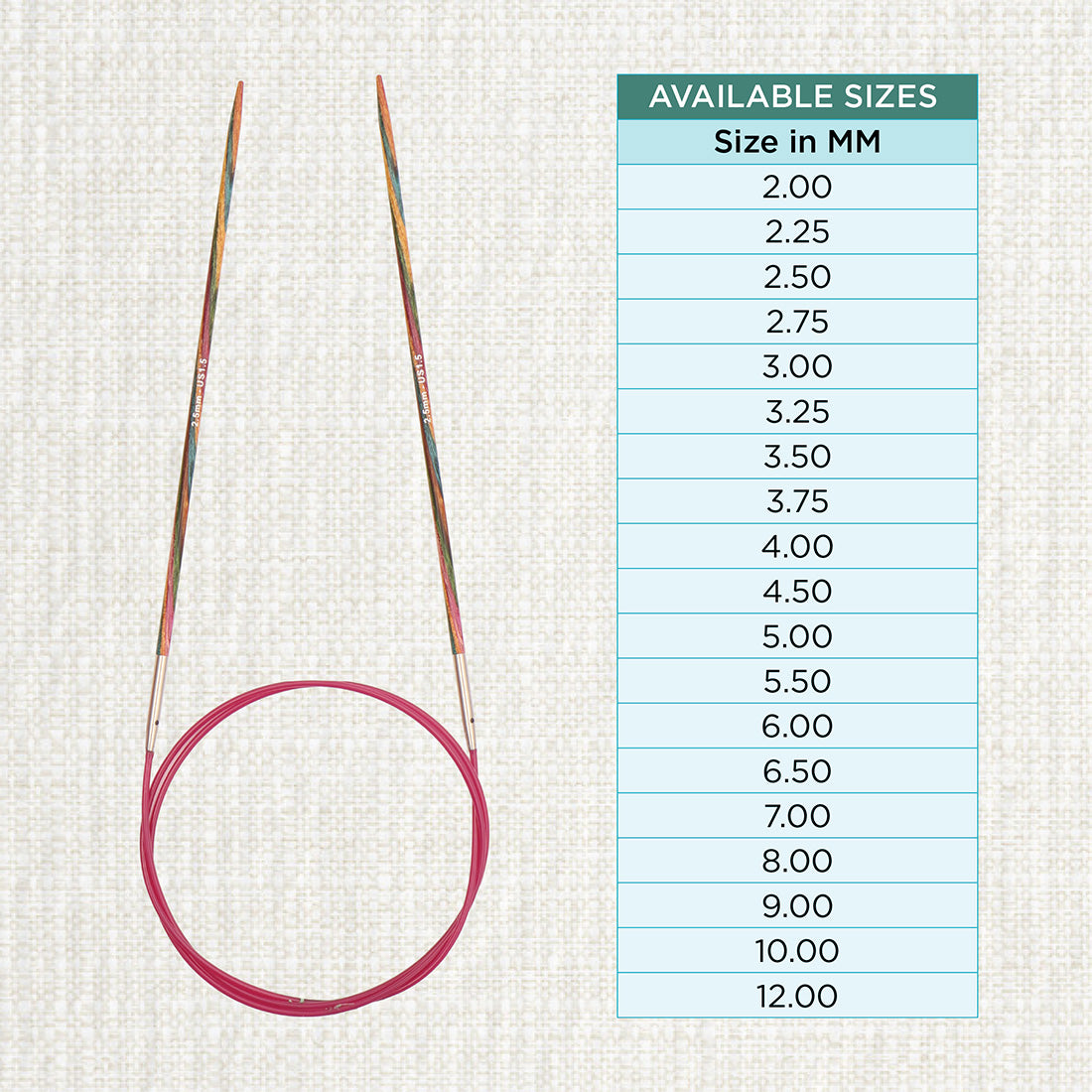 KnitPro Symfonie 2.5mm fixed circular knitting needle with birch wood tips and cable