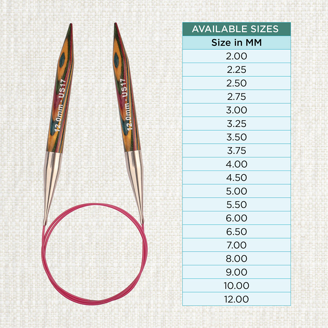 KnitPro Symfonie 12mm fixed circular knitting needle with birch wood tips and cable