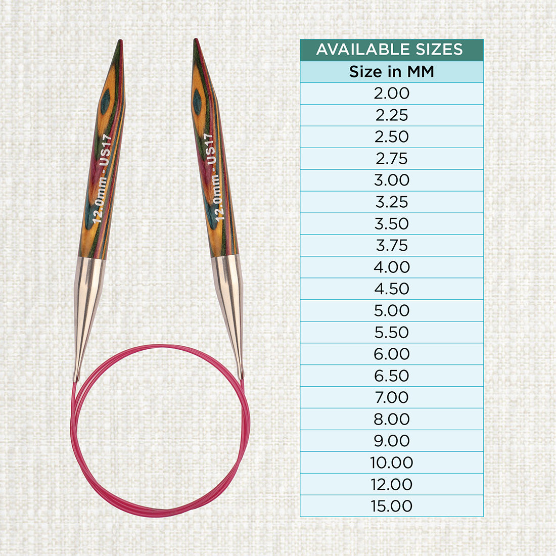 KnitPro Symfonie 12mm fixed circular knitting needles with laminated birch wood tips and 60cm cable
