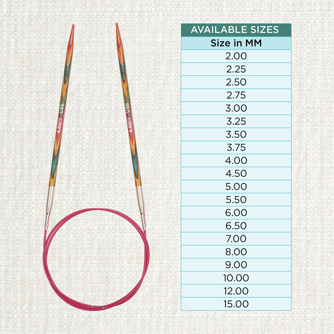 KnitPro Symfonie 4mm fixed circular knitting needles with laminated birch wood tips and 80cm cable