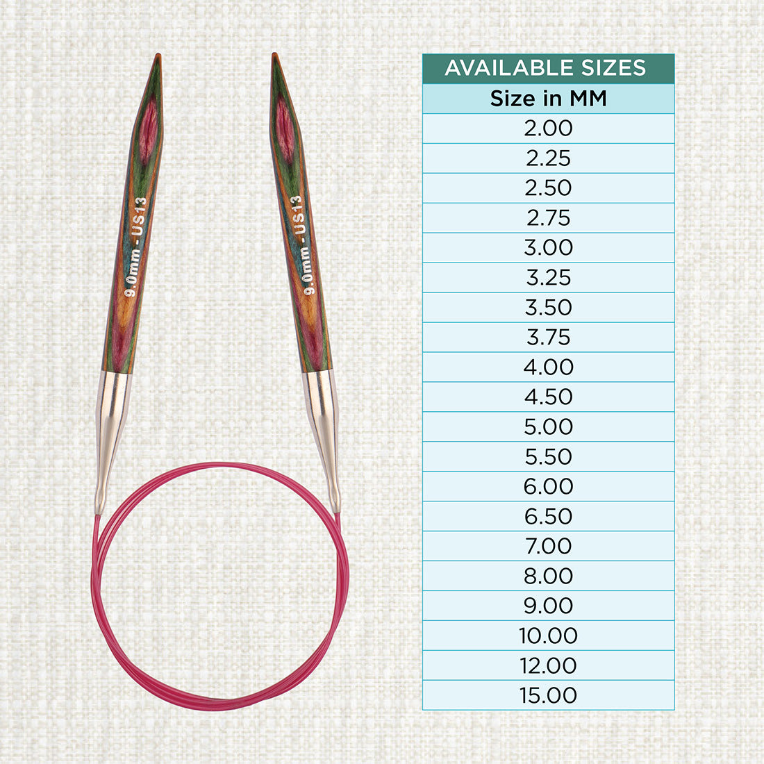 KnitPro Symfonie 9mm fixed circular knitting needle with birch wood tips and 150cm cable