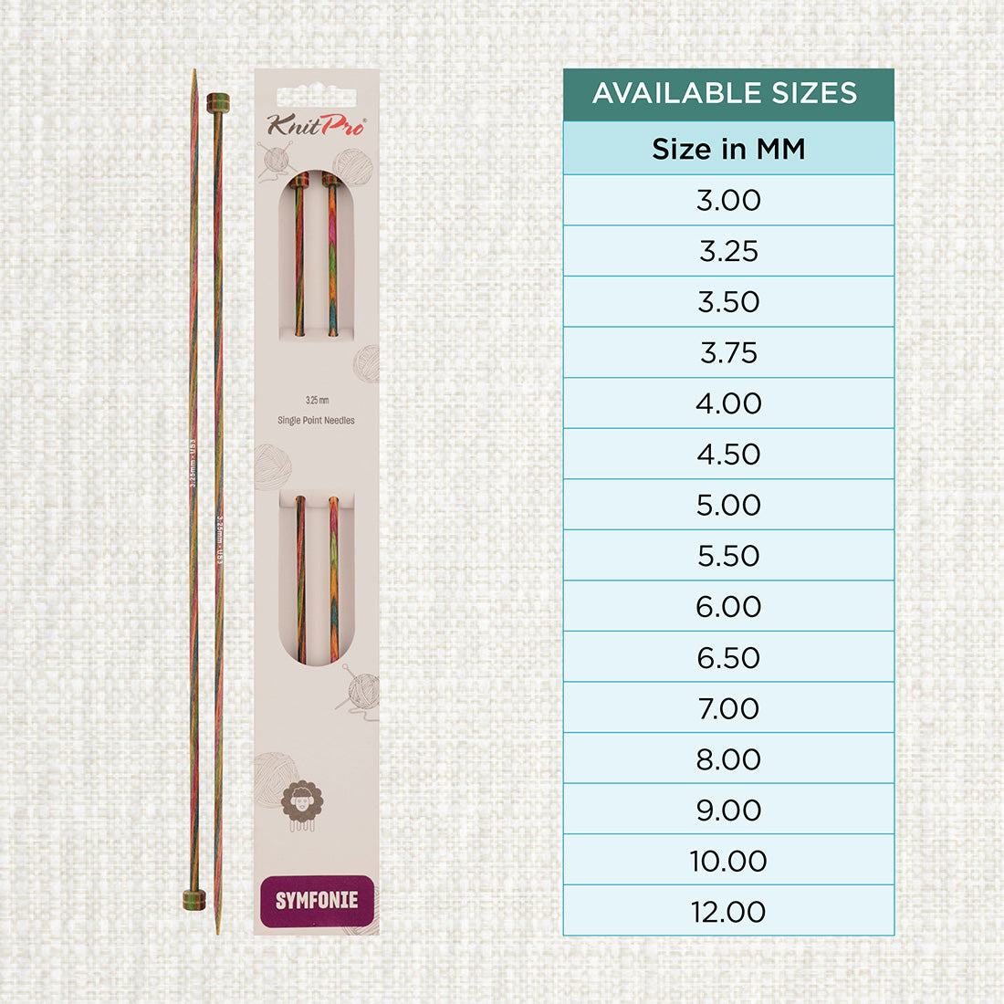 Pair of KnitPro Symfonie 3.25mm straight birch wood knitting needles, 25cm long