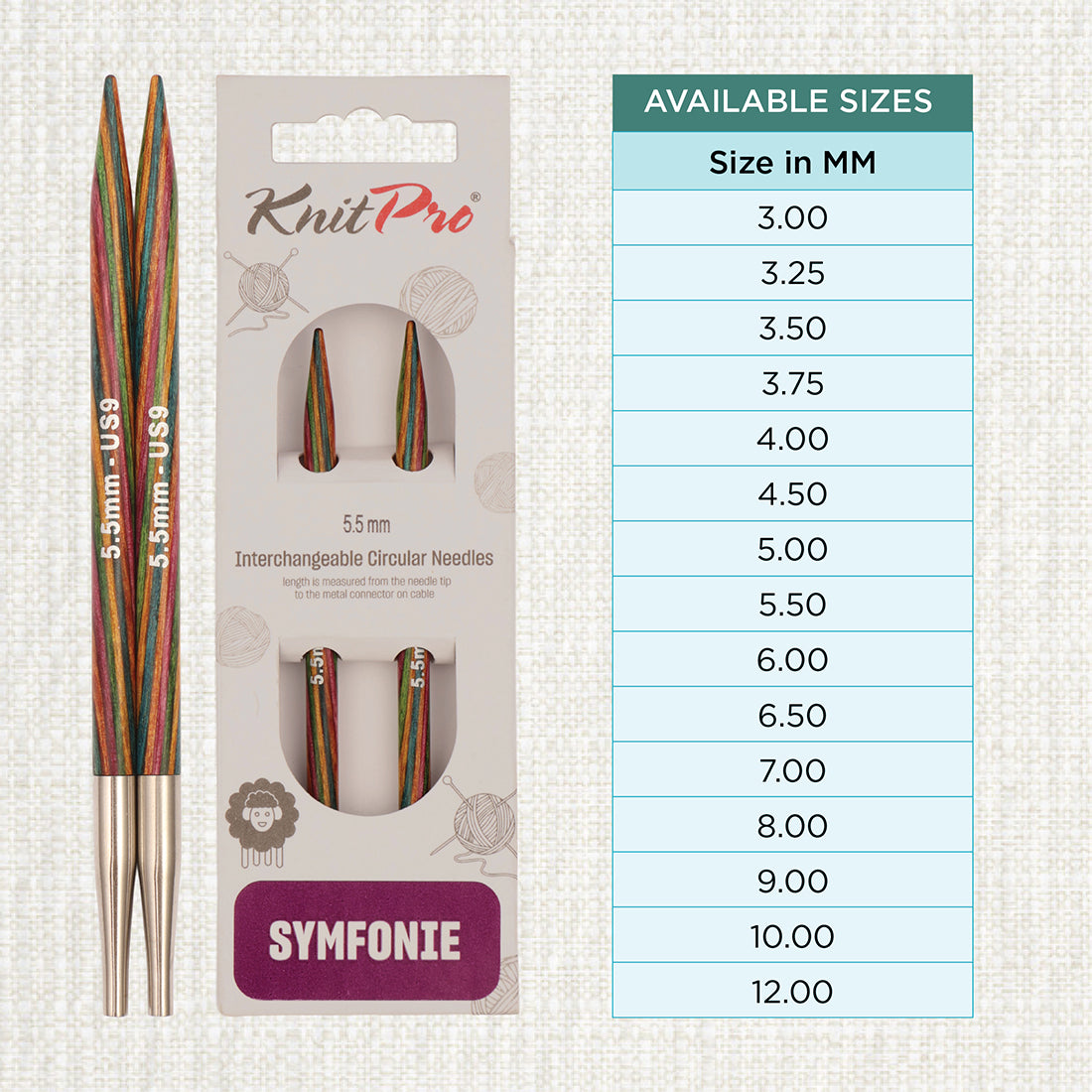 Pair of KnitPro Symfonie 2 5.50mm interchangeable wooden needle tips