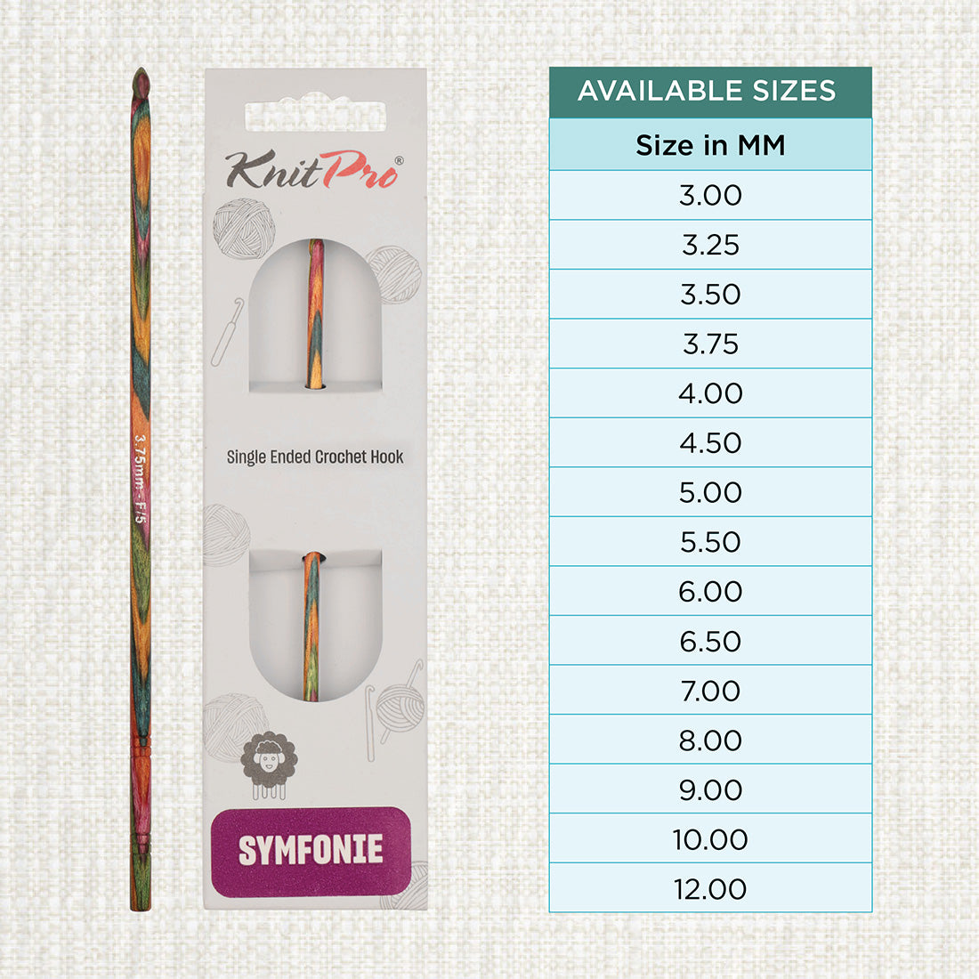 KnitPro Symfonie 2 3.75mm laminated birch wood crochet hook