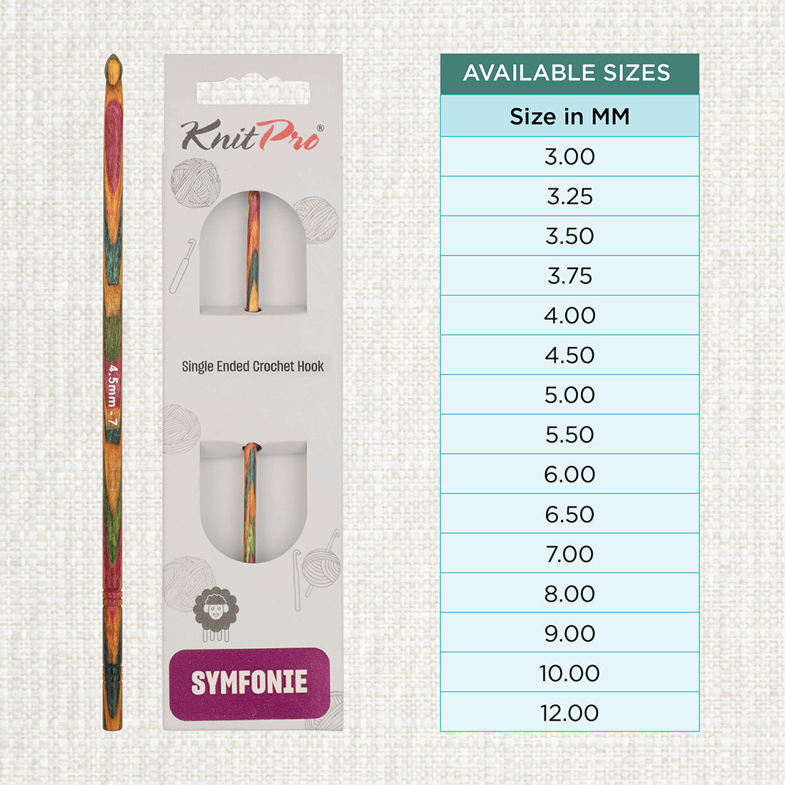 KnitPro Symfonie 2 4.50mm laminated birch wood crochet hook