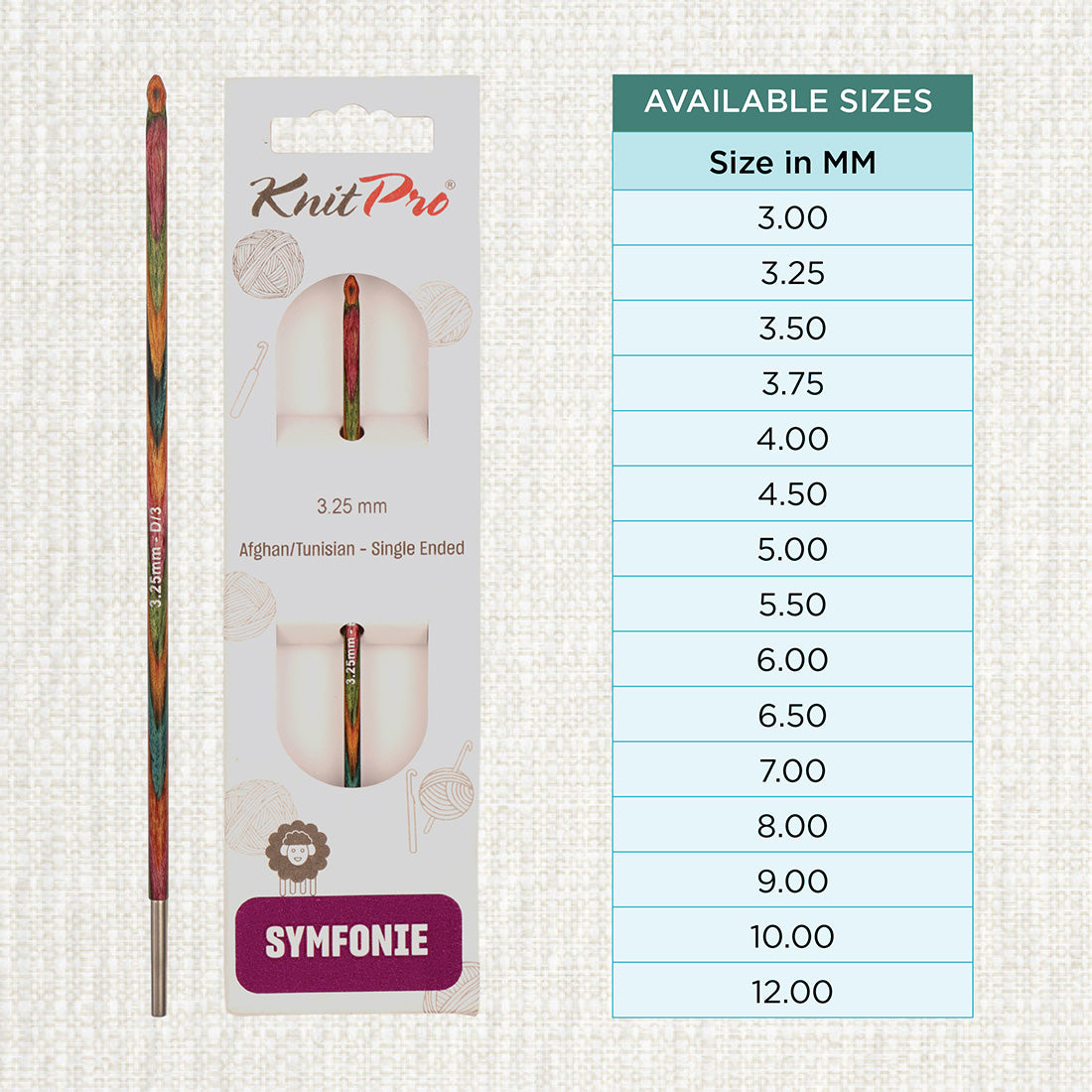 KnitPro Symfonie 2 3.25mm interchangeable Tunisian crochet hook in laminated birch wood