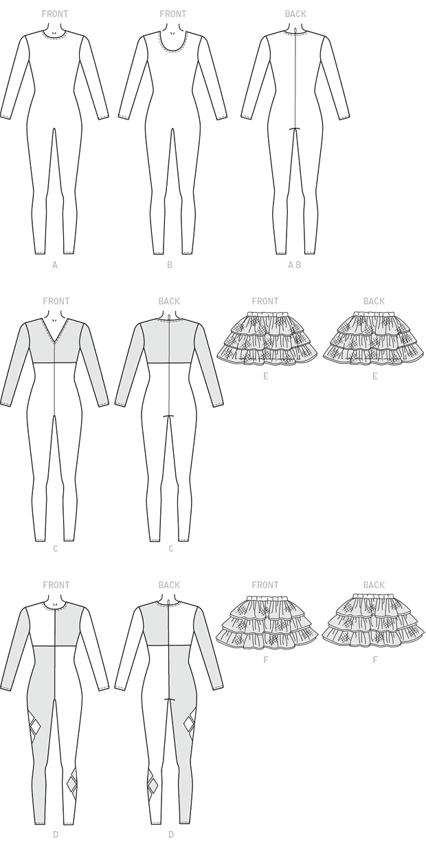 McCall's M7269 sewing pattern envelope showing long sleeve bodysuit designs