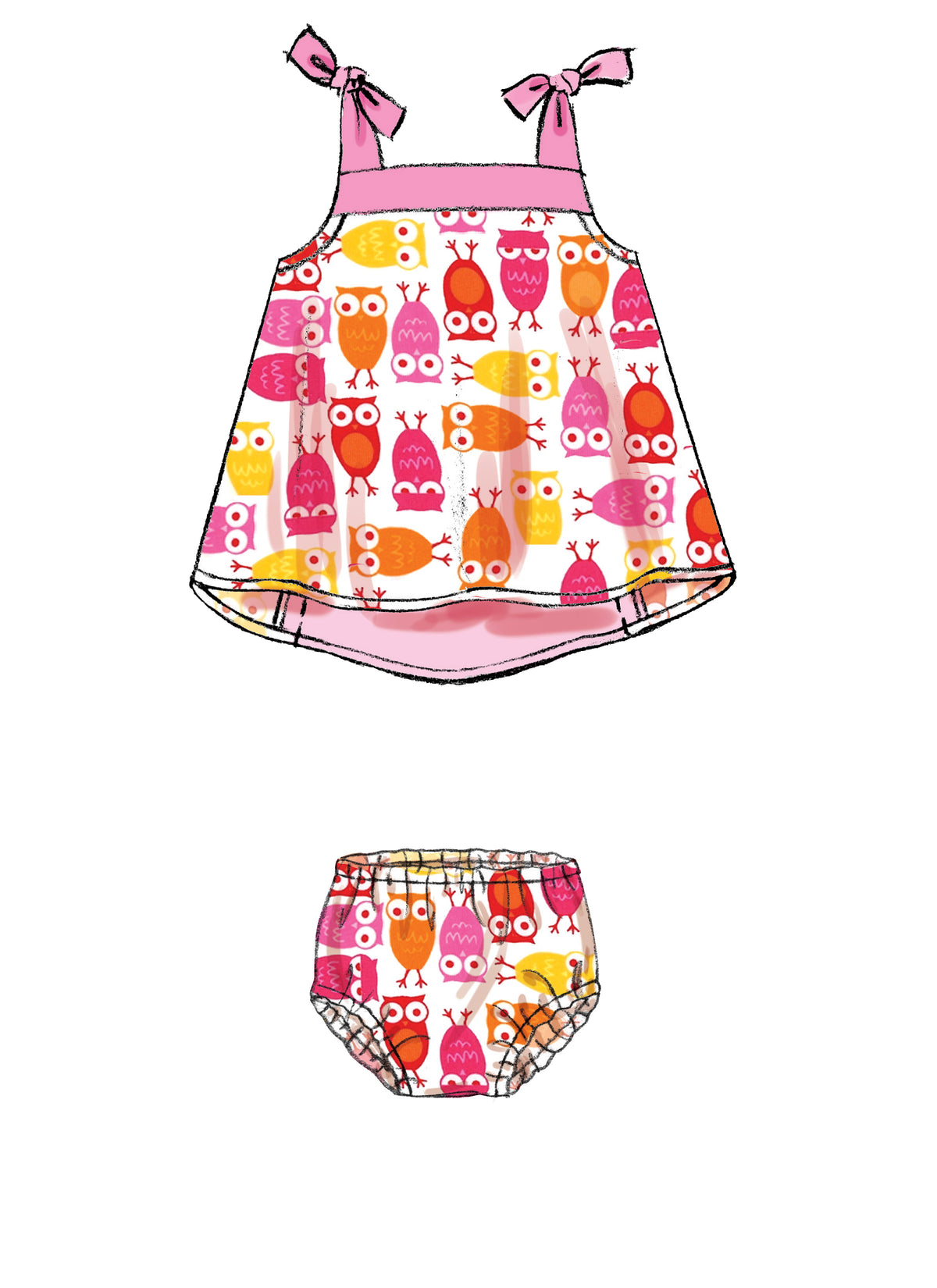 McCall's M7342 sewing pattern envelope showing sleeveless baby dresses