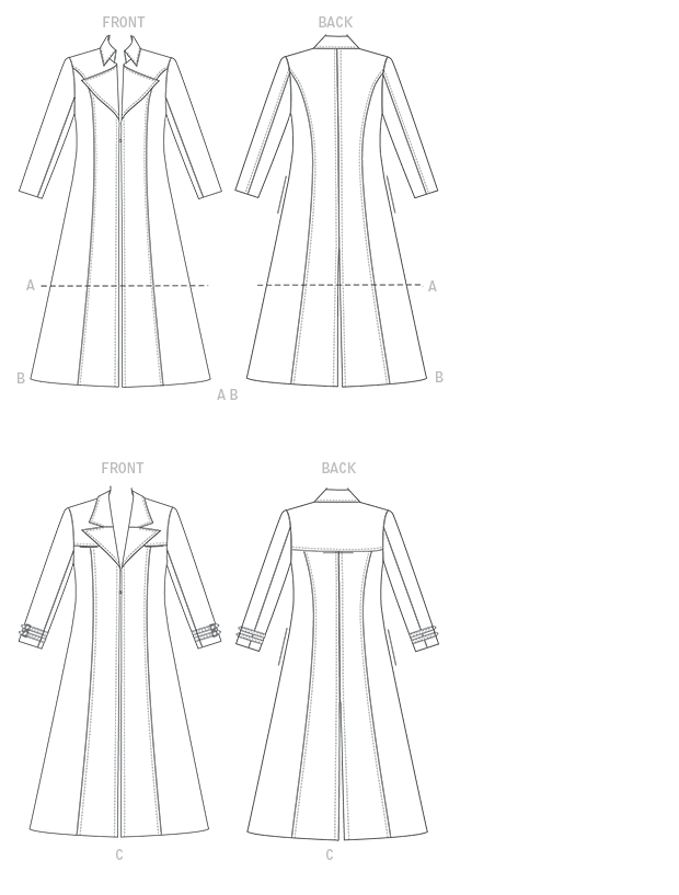 McCall's M7374 sewing pattern envelope showing fitted, lined coats