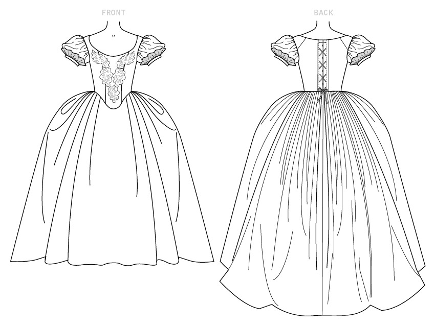 McCall's M7885 sewing pattern envelope showing historical costume dress designs