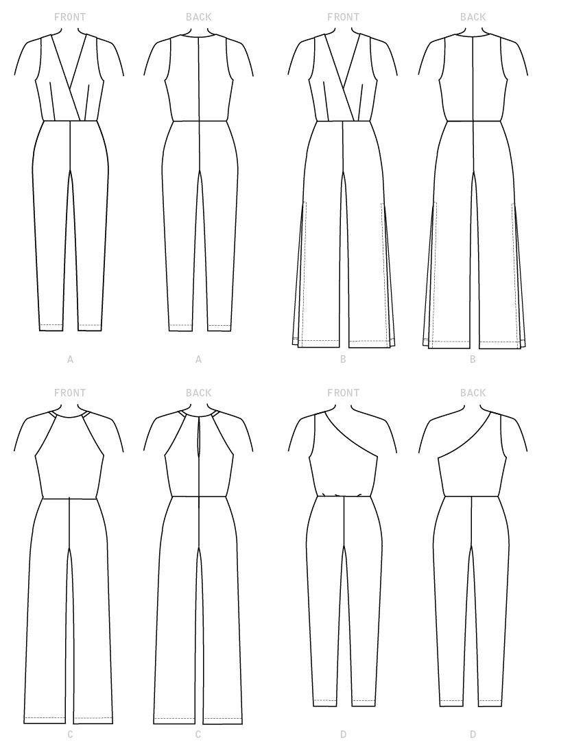 McCall's M7910 sewing pattern envelope showing pull-on knit jumpsuit designs