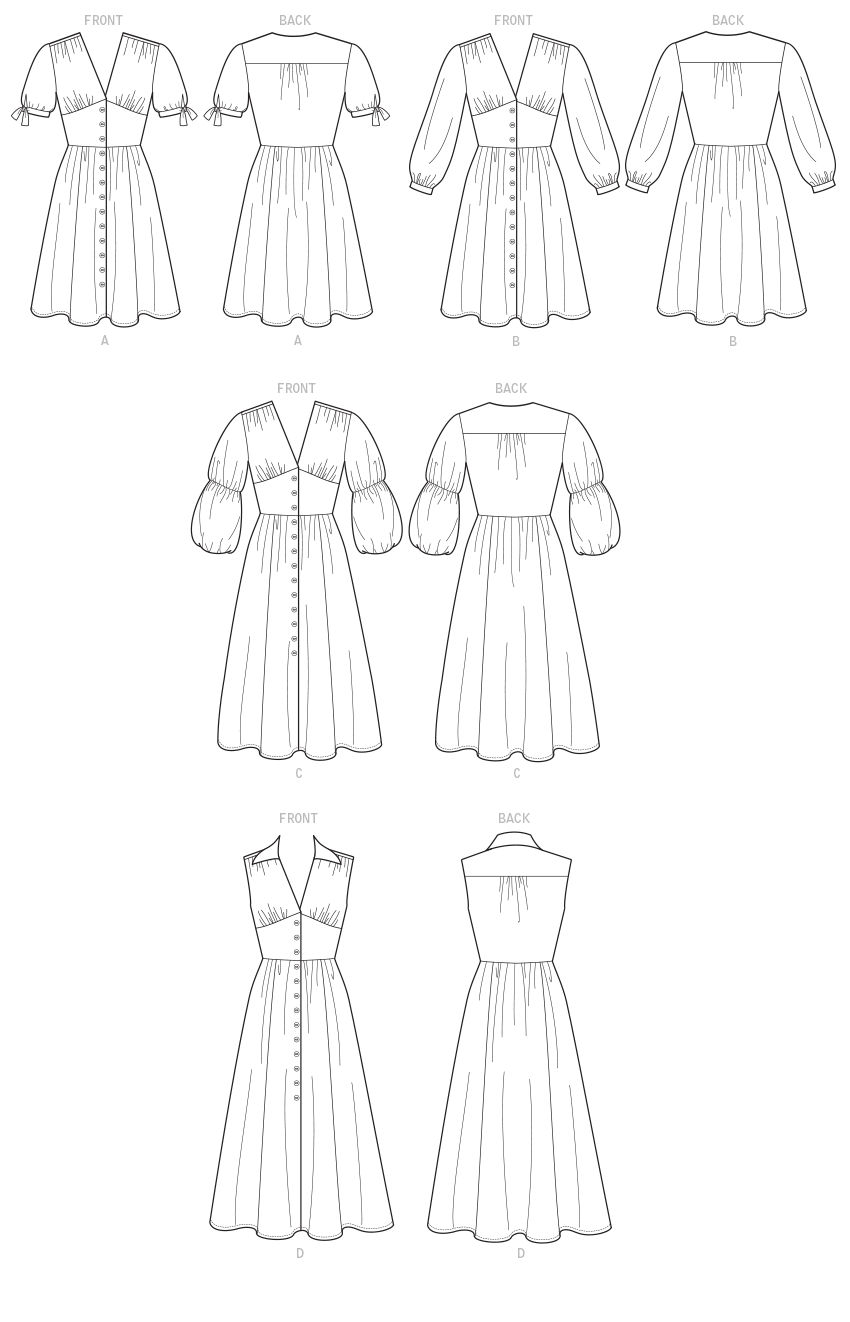 McCall's M7974 sewing pattern envelope showing button-front dress