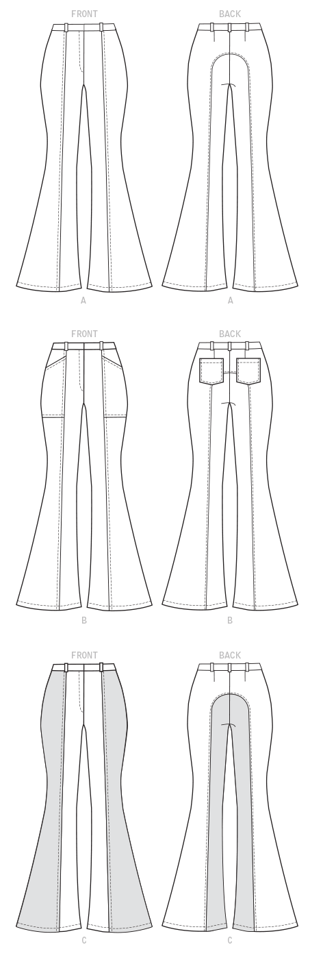 McCall's M8007 sewing pattern envelope showing flared trousers
