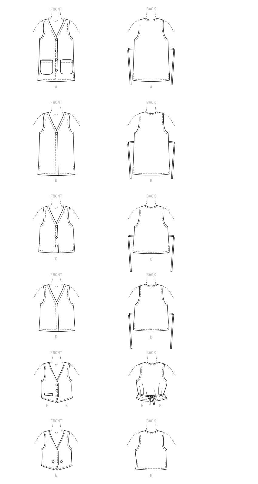 McCall's M8050 sewing pattern envelope showing unlined vest designs