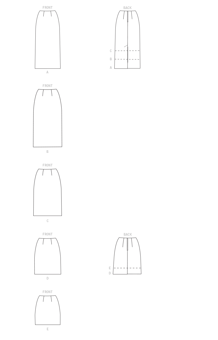 McCall's M8051 sewing pattern envelope showing skirt designs