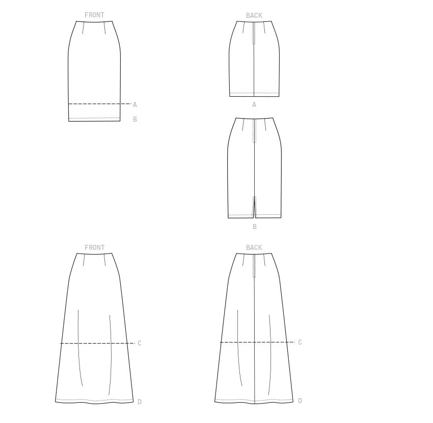 McCall's M8068 sewing pattern envelope showing skirt designs