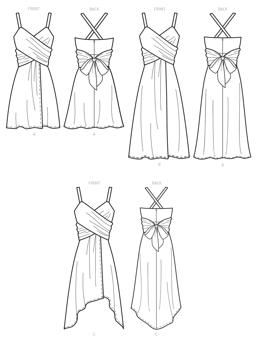 McCall's M8105 sewing pattern envelope showing faux wrap dress designs