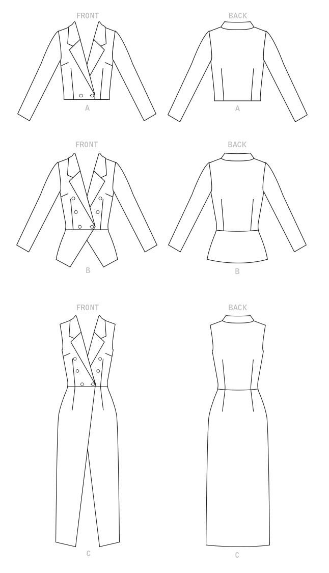 McCall's M8155 sewing pattern envelope showing the double breasted jacket & vest designs