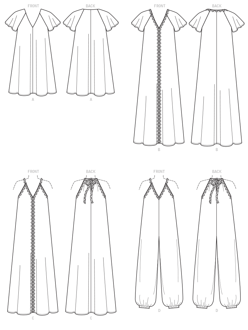 McCall's M8165 sewing pattern envelope showing very loose-fitting pullover dresses and a step-in jumpsuit