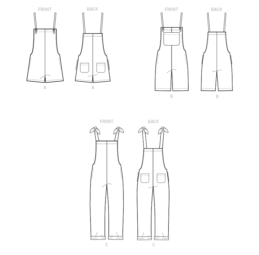 McCall's M8204 sewing pattern envelope showing overalls with tie straps