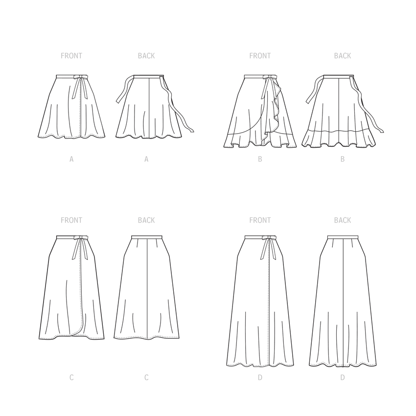 McCall's M8259 sewing pattern envelope showing wrap skirt designs