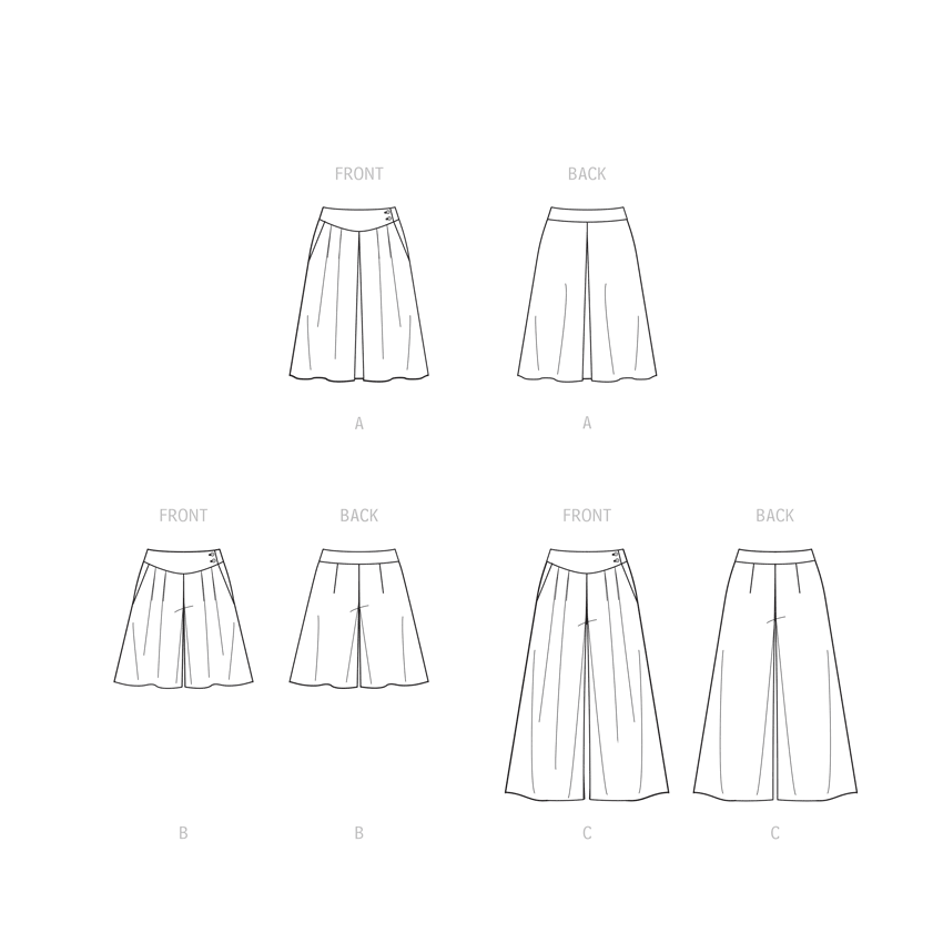 McCall's M8260 sewing pattern envelope showing Melissa Watson skirt, shorts and culottes designs
