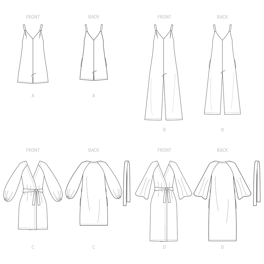 McCall's M8261 sewing pattern envelope showing romper and wide leg jumpsuit designs