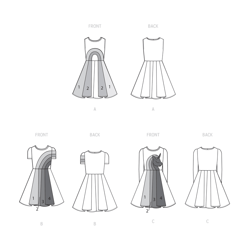 McCall's M8267 sewing pattern envelope showing a pullover colour-blocked knit dress with appliques