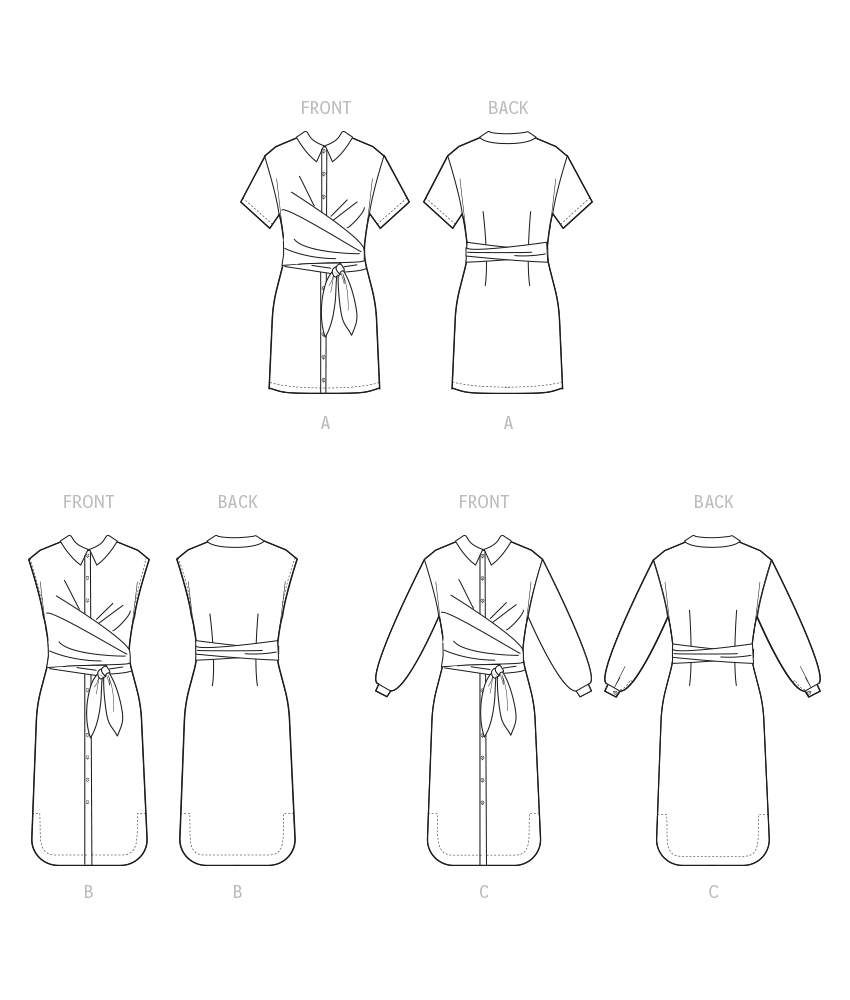 McCall's M8286 sewing pattern envelope showing tie-front shirt dresses