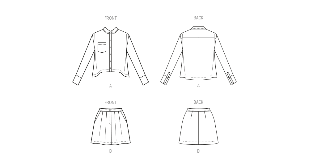 McCall's M8410 sewing pattern envelope showing cropped button-down shirt designs