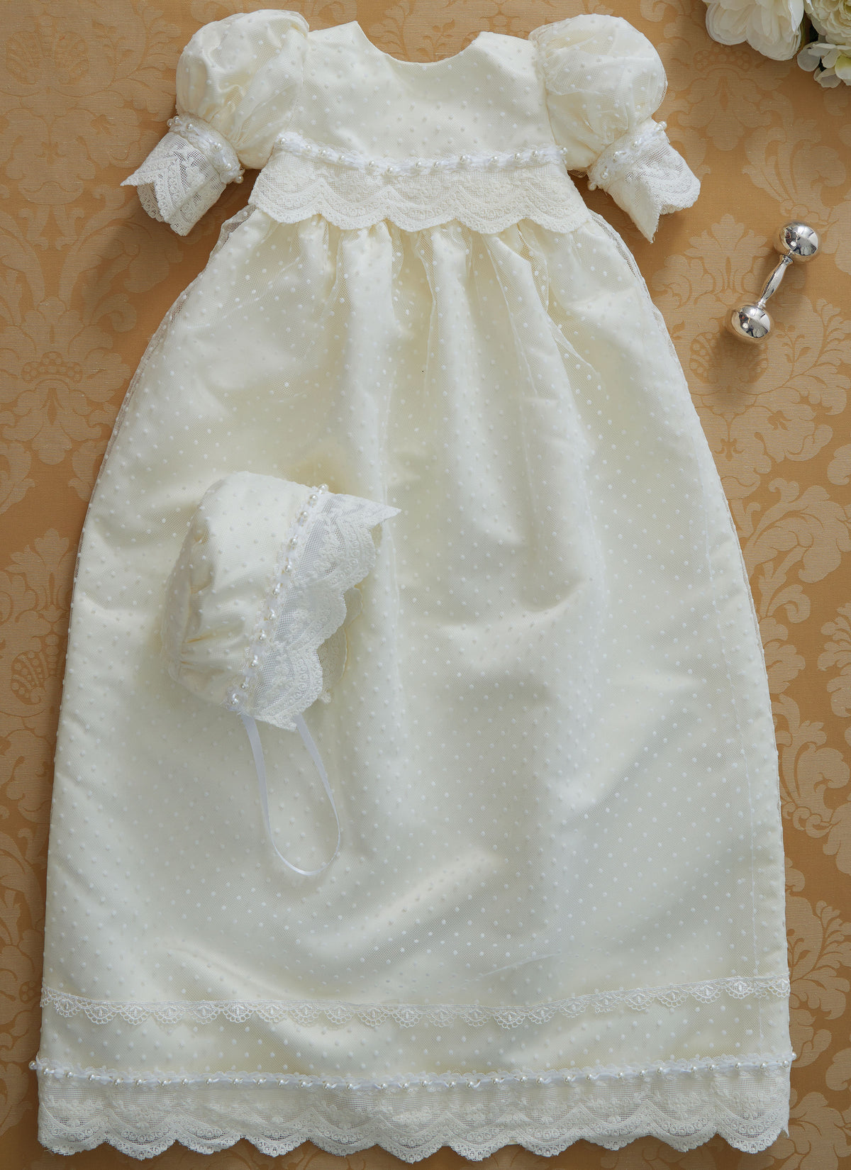 McCall's M8460 sewing pattern envelope showing baby special occasion gowns designs