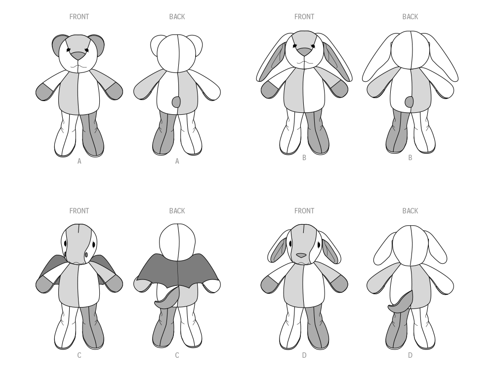 McCall's M8470 sewing pattern envelope showing patchwork plush toys designs