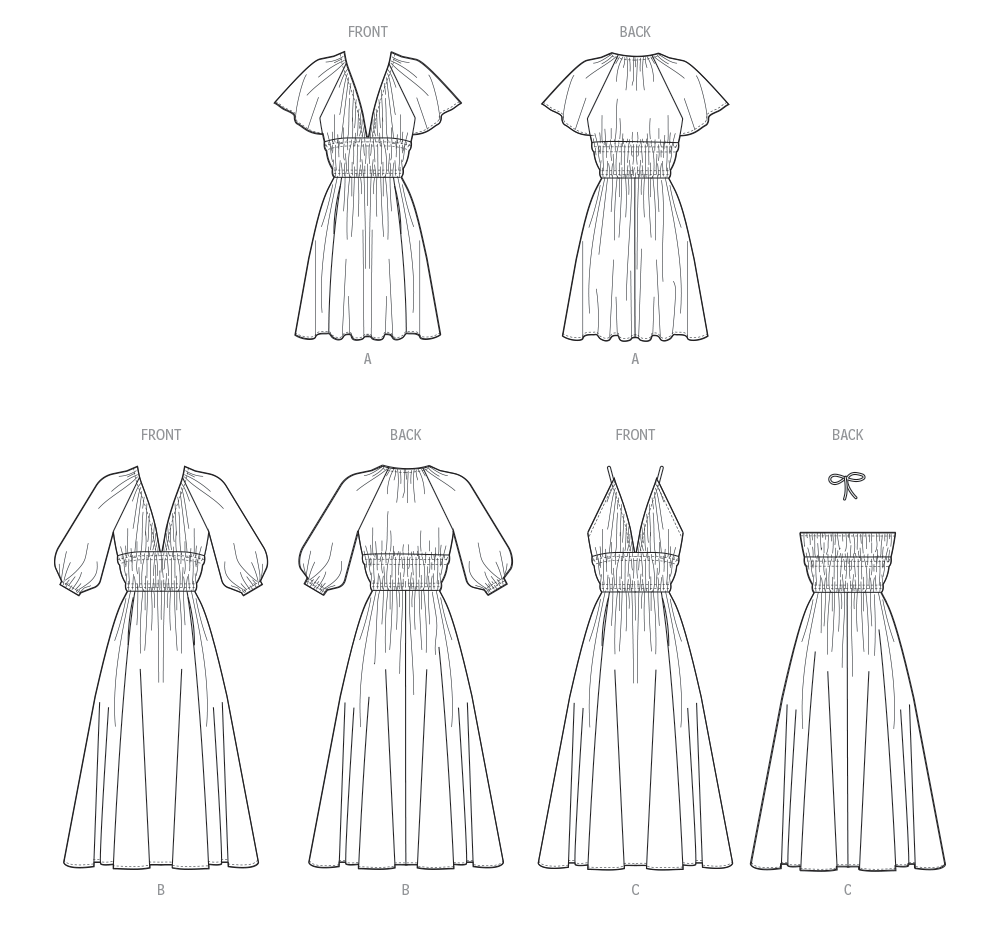 McCall's M8507 sewing pattern envelope showing easy to sew dresses with a ruched bodice